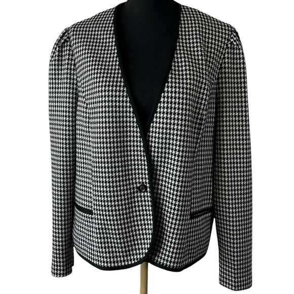 Vintage Marty Gutmacher Black White Houndstooth One Button Blazer Career Med - Picture 1 of 4
